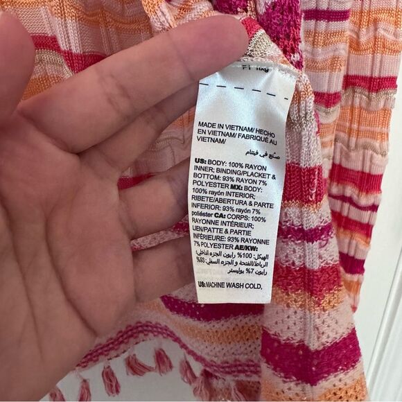 Chico’s Women’s Pink Multi Wave Stripe Tassel Sweater Cardigan NWT Size Medium - Picture 10 of 10